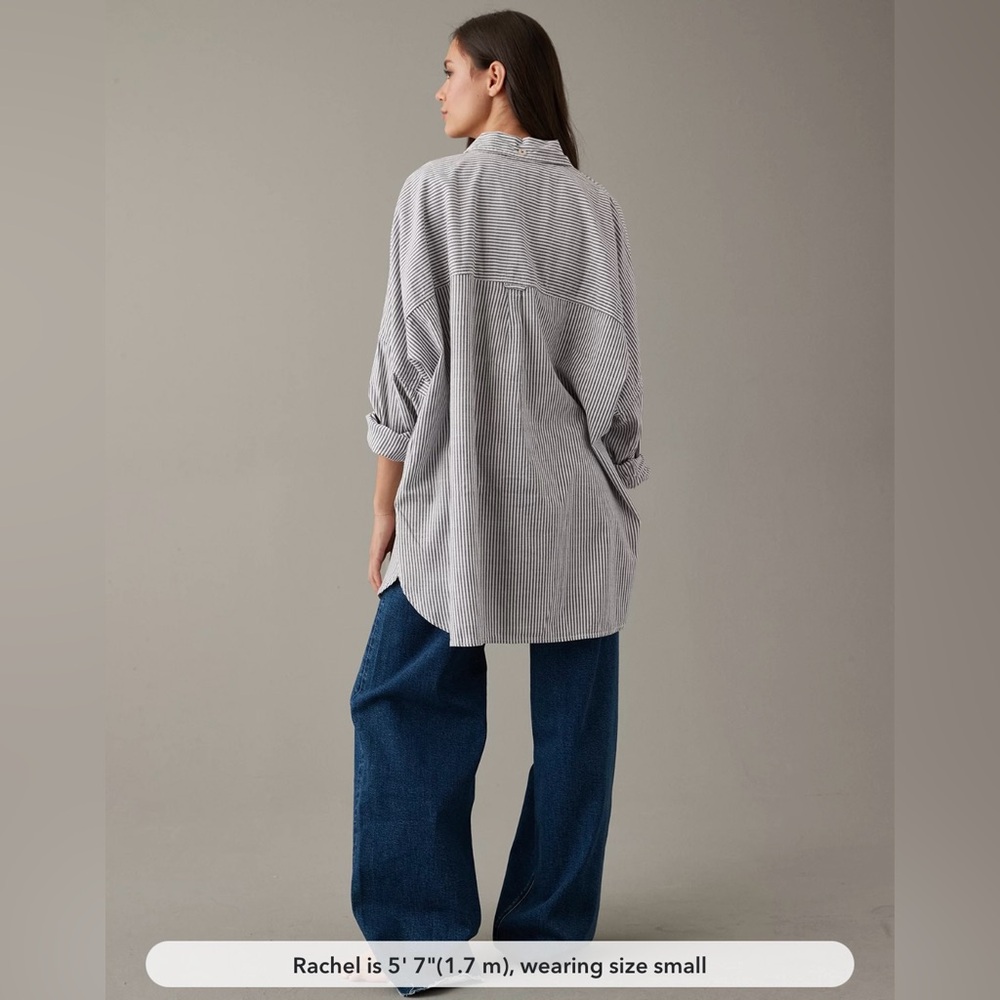 AE Go Big Oversized Shirt - White/Black Stripes - Size XS